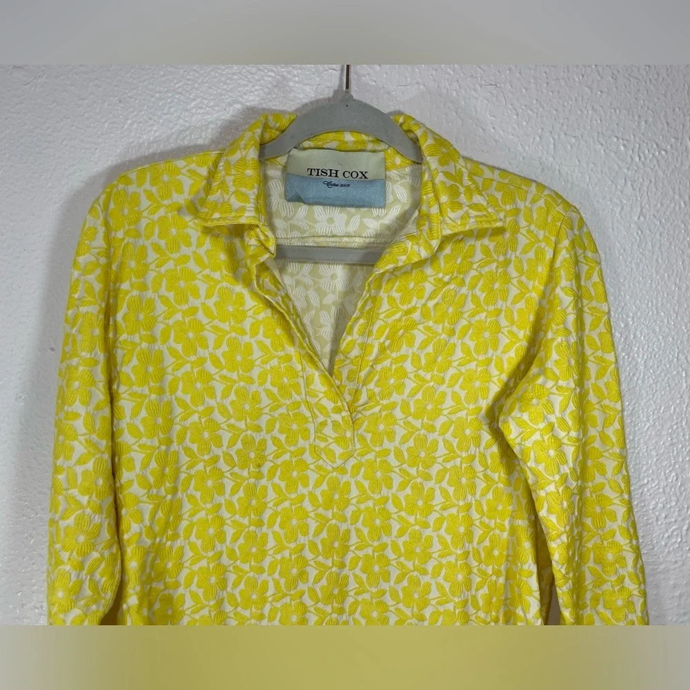 Tish Cox Floral Embroidered Popover Blouse Top Yellow White  Women’s Medium - Picture 5 of 12